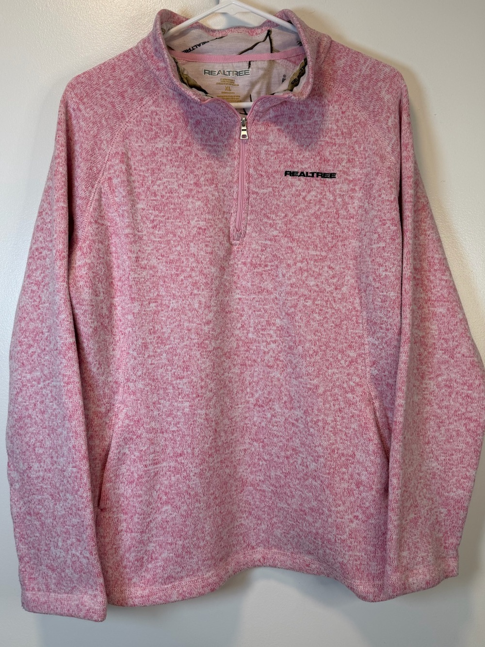 Realtree Pink Heather 1/4 Zip-Up‎ Fleece Pullover Mock Neck Pockets Women’s XL